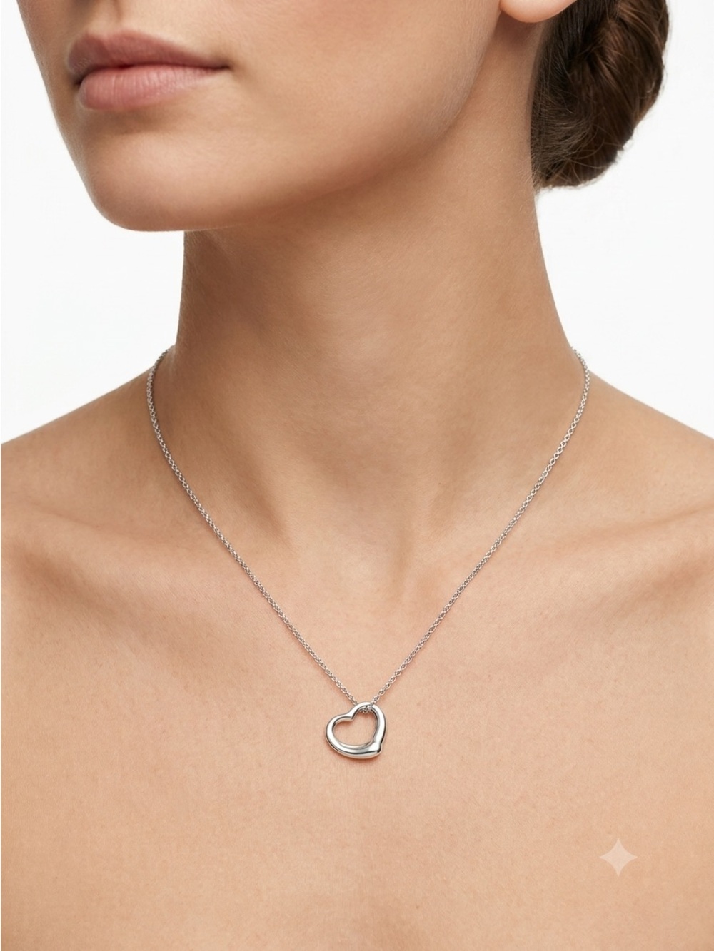 Sterling Silver Tiffany Style Open Heart Pendant Necklace